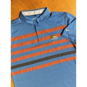 Nike Golf Polo Men L Blue Orange Stripe Dri-FIT Coeur d'Alene Standard Fit